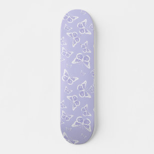 Lilac Purple and White Butterfly Motif Pattern Skateboard