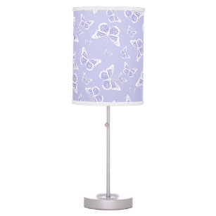 Lilac Purple and White Butterfly Motif Pattern Table Lamp
