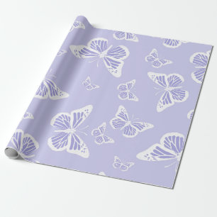 Lilac Purple and White Butterfly Motif Pattern Wrapping Paper