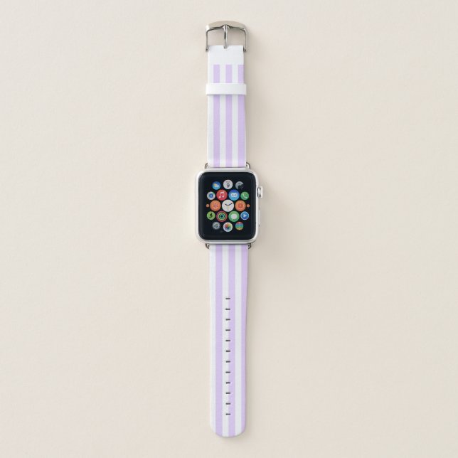 Lilac purple and white candy stripes apple watch band (Front)