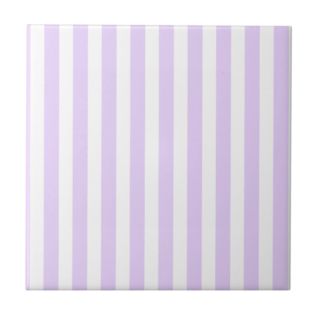 Lilac purple and white candy stripes ceramic tile (Front)