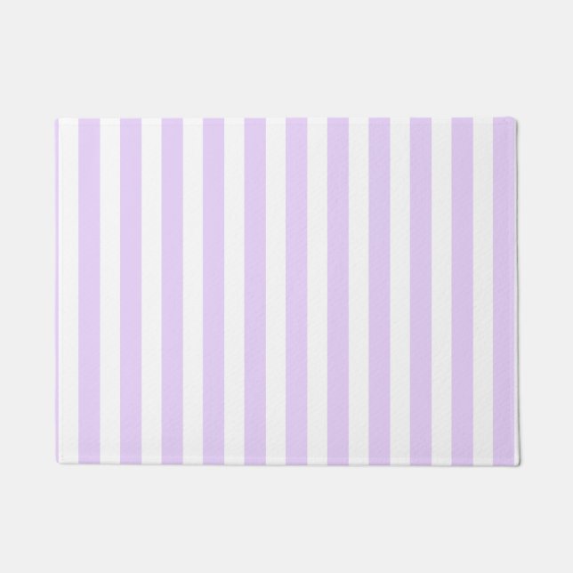 Lilac purple and white candy stripes doormat (Front)