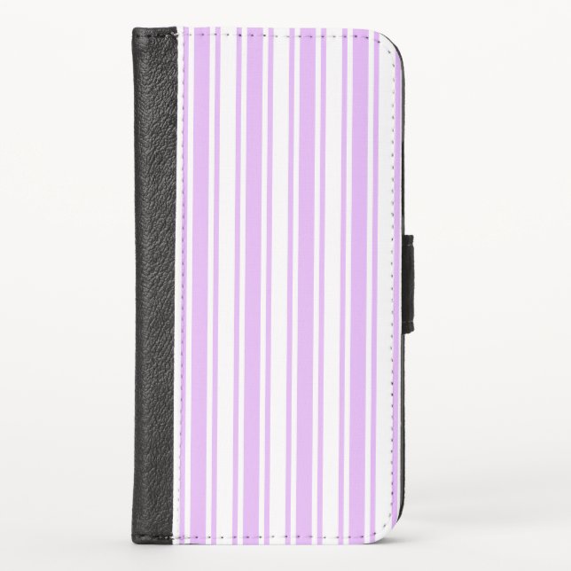 Lilac purple and white candy stripes iPhone wallet (Front)