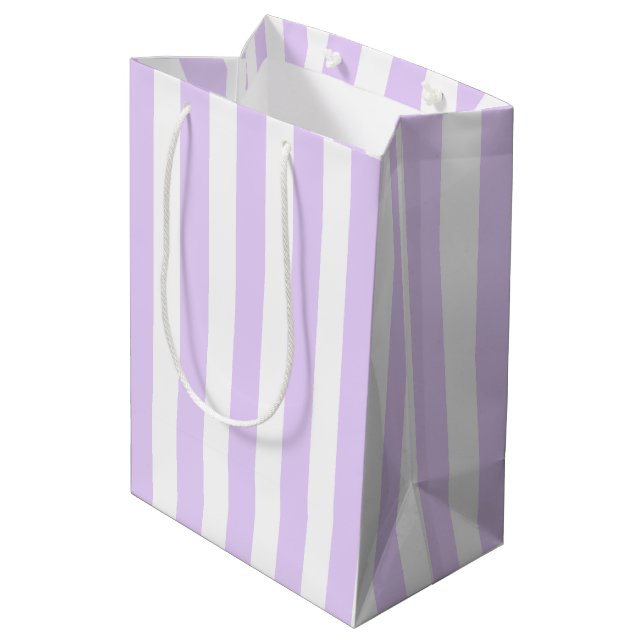 Lilac purple and white candy stripes medium gift bag (Back Angled)