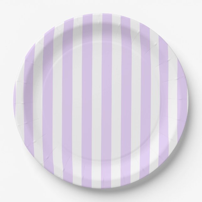 Lilac purple and white candy stripes paper plates (Front)