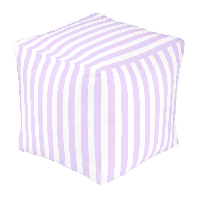 Lilac purple and white candy stripes pouf (Angled Front)