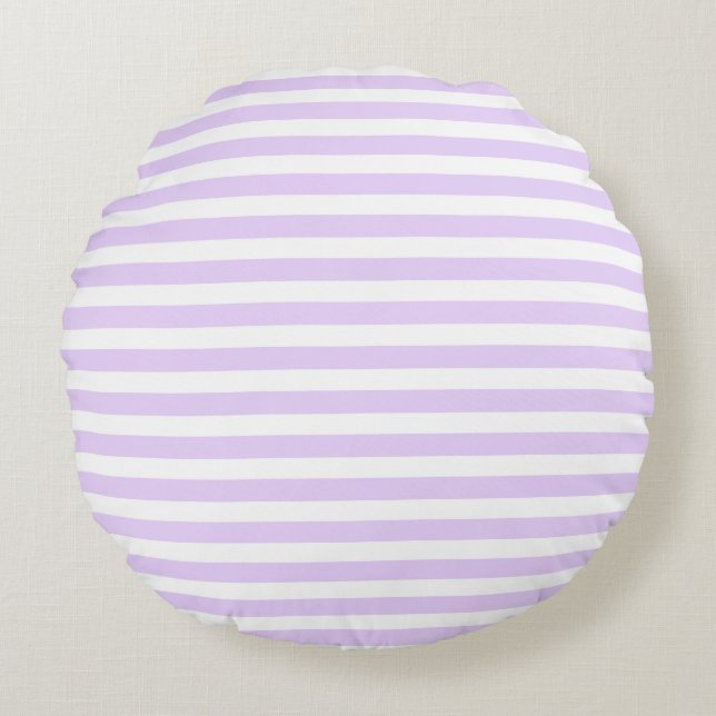Lilac purple and white candy stripes round pillow (Front)