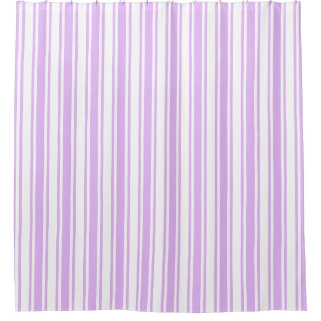 Lilac purple and white candy stripes shower curtain (Front)