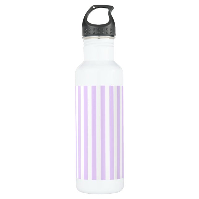 Lilac purple and white candy stripes stainless steel water bottle (Front)