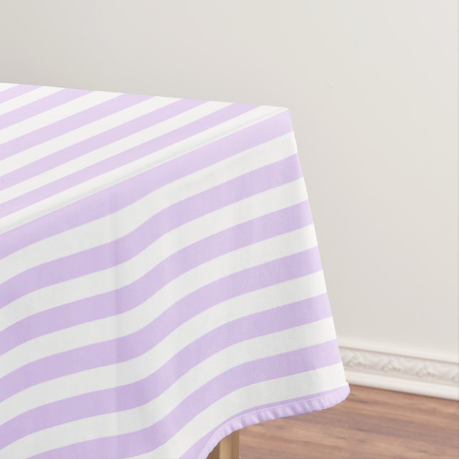 Lilac purple and white candy stripes tablecloth (In Situ)