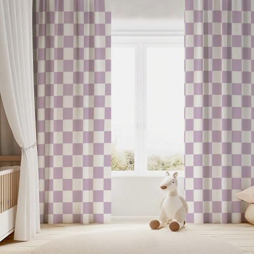 Lilac Purple and White Checkerboard Blackout Curtains