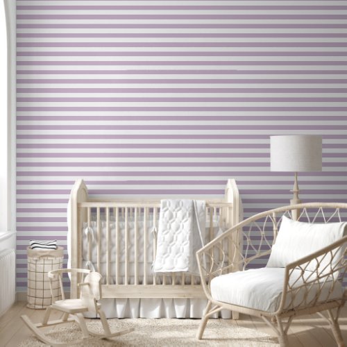 Lilac Purple and White Classic Horizontal Stripes Wallpaper