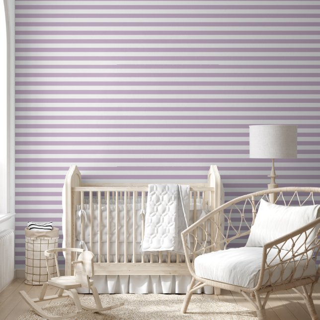 Lilac Purple and White Classic Horizontal Stripes Wallpaper (Kids)