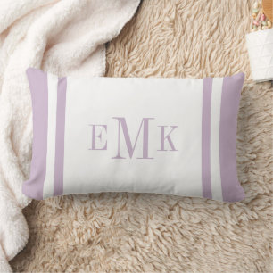 Lilac Purple and White Classic Monogram Lumbar Pillow