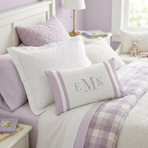 Lilac Purple and White Classic Monogram Lumbar Pillow