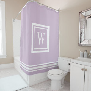 Lilac Purple and White Classic Square Monogram Shower Curtain