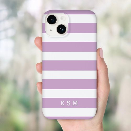 Lilac Purple and White Classic Stripes Monogram Case_Mate iPhone 14 Case