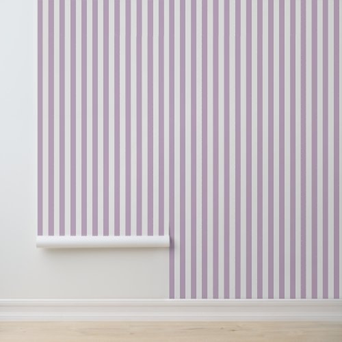 Lilac Purple and White Classic Vertical Stripes Wallpaper