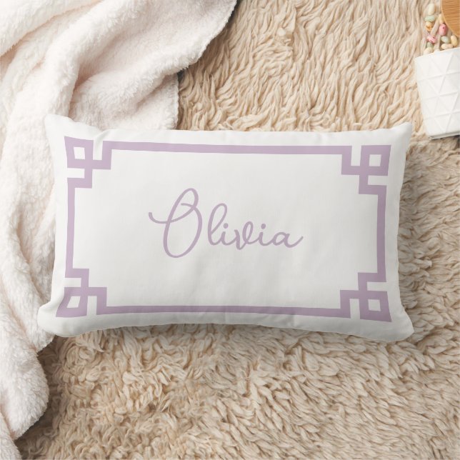 Lilac Purple and White Custom Name Monogram Lumbar Pillow (Blanket)
