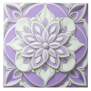 Lilac Purple and White Faux Relief Floral Flower Ceramic Tile