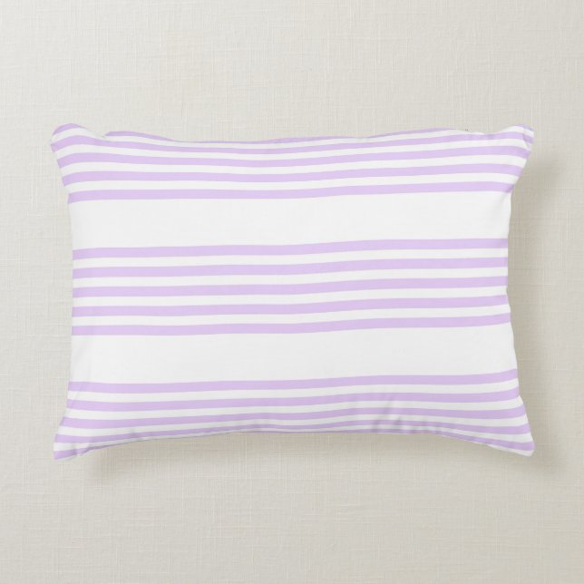 Lilac purple and white five stripes pattern accent pillow (Front)