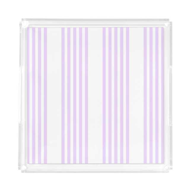 Lilac purple and white five stripes pattern acrylic tray (Front)