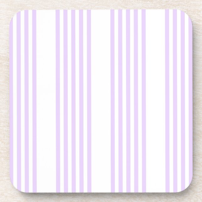Lilac purple and white five stripes pattern beverage coaster (Front)