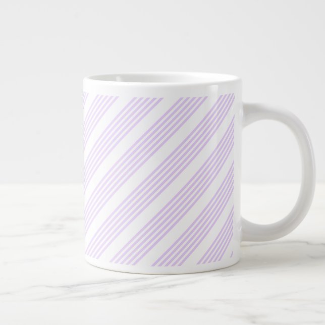 Lilac purple and white five stripes pattern giant coffee mug (Right)