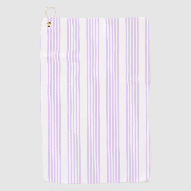 Lilac purple and white five stripes pattern golf towel (Front)