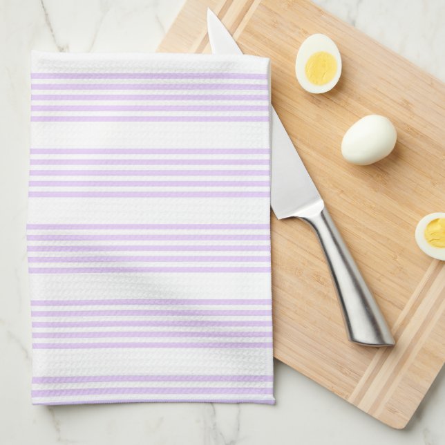 Lilac purple and white five stripes pattern kitchen towel (Quarter Fold)