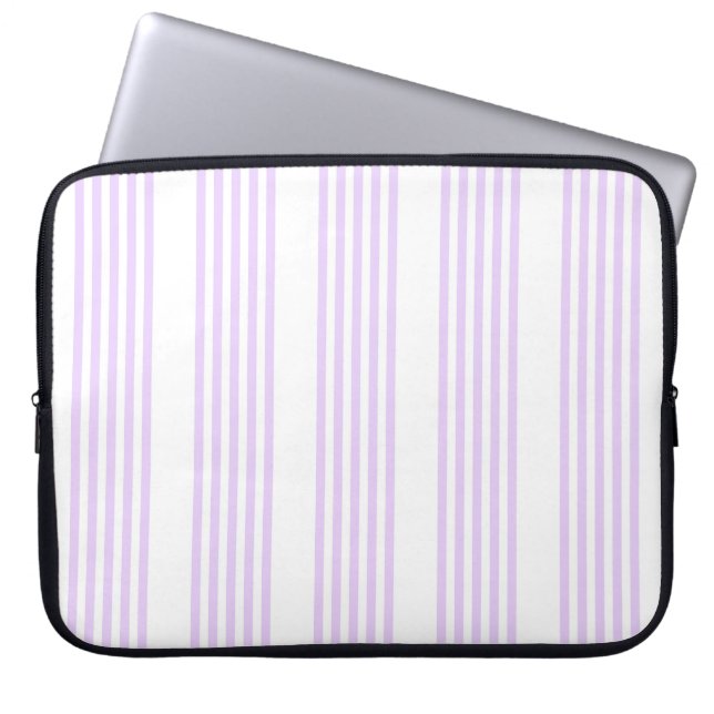 Lilac purple and white five stripes pattern laptop sleeve (Front)
