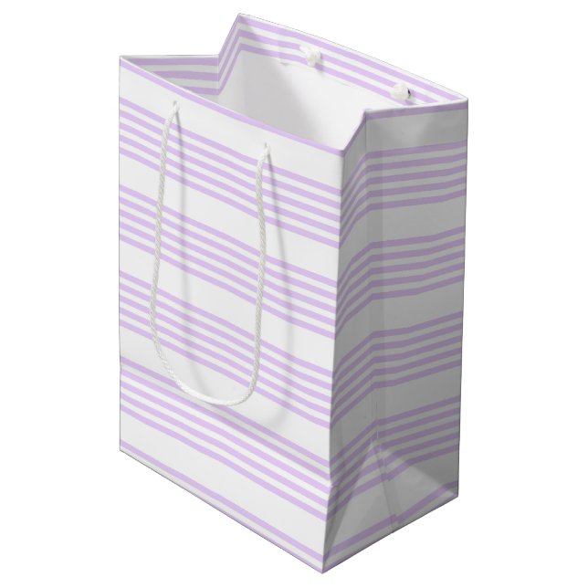 Lilac purple and white five stripes pattern medium gift bag (Front Angled)