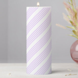 Lilac purple and white five stripes pattern pillar candle