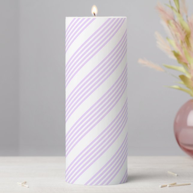 Lilac purple and white five stripes pattern pillar candle (In Situ)