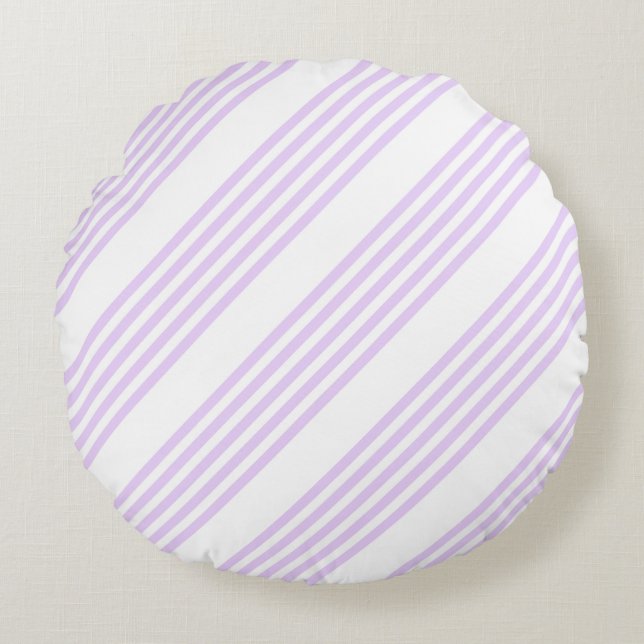 Lilac purple and white five stripes pattern round pillow (Front)