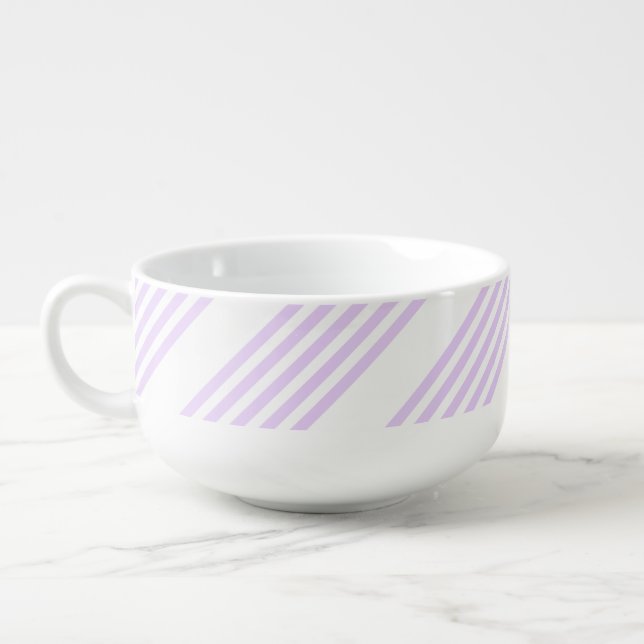 Lilac purple and white five stripes pattern soup mug (Right)