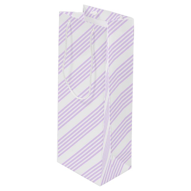 Lilac purple and white five stripes pattern wine gift bag (Front Angled)