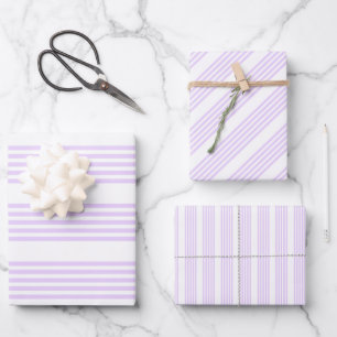 Lilac purple and white five stripes pattern wrapping paper sheets