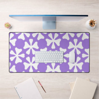 Lilac Purple and White Geometric Floral Pattern Desk Mat