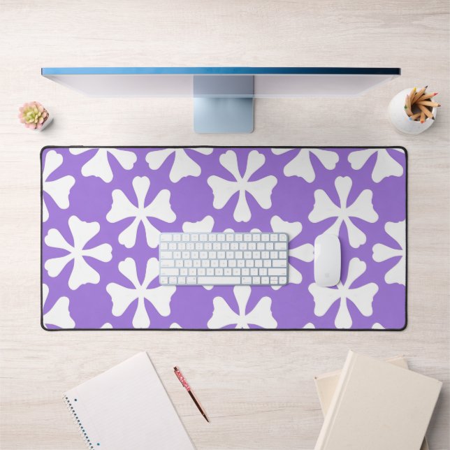Lilac Purple and White Geometric Floral Pattern Desk Mat (Office 1)