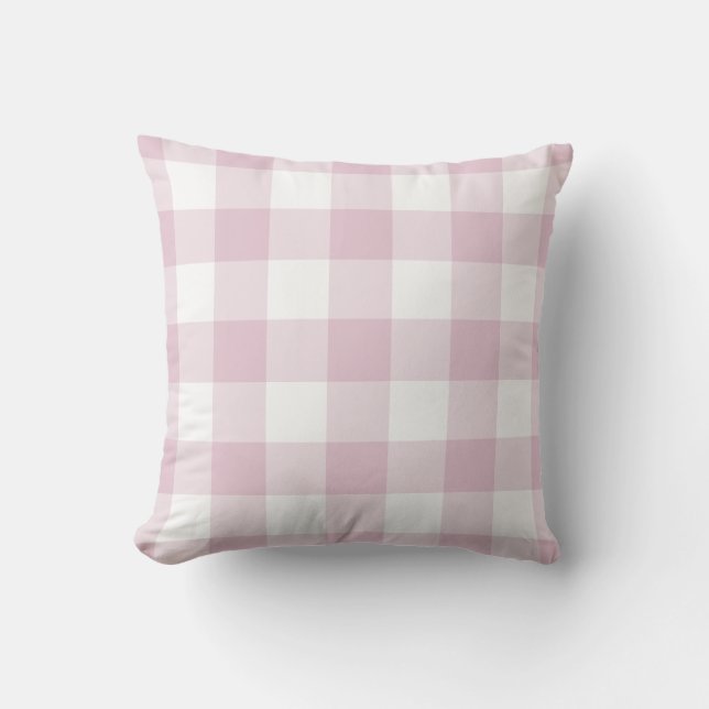 Lilac Purple and White Gingham Pattern Checkered Outdoor Pillow (Front)