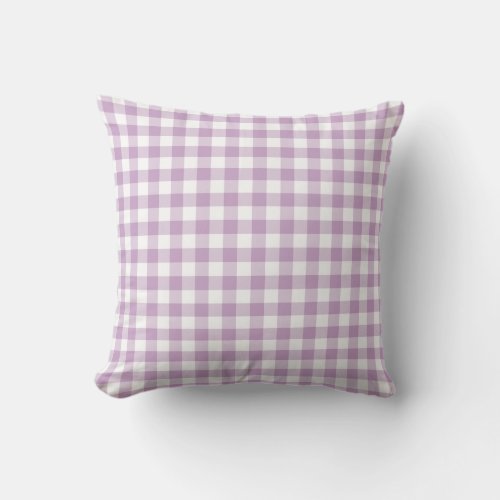 Lilac Purple and White Gingham Throw Pillow