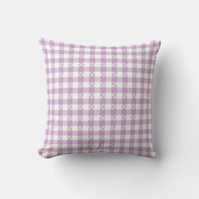 Lilac Purple and White Gingham Throw Pillow (Front)