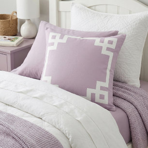 Lilac Purple and White Greek Key Border Outdoor Pillow