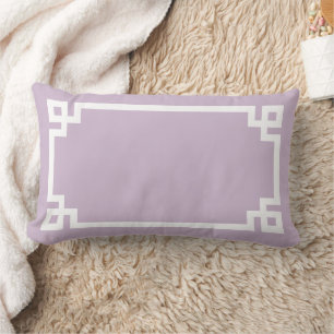 Lilac Purple and White Greek Key   Editable Colors Lumbar Pillow