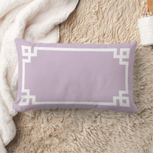 Lilac Purple and White Greek Key  Editable Colors Lumbar Pillow