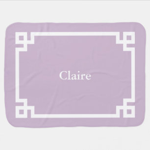 Lilac Purple and White Greek Key Monogram Baby Blanket