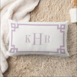 Lilac Purple and White Greek Key | Monogrammed Lumbar Pillow<br><div class="desc">Design your own custom lumbar throw pillow in any color combination to perfectly coordinate with your home decor in any room! Use the design tools to change the background color and the Greek key border color, or add your own text to include a name, monogram initials or other special text....</div>