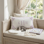 Lilac Purple and White Greek Key | Monogrammed Lumbar Pillow<br><div class="desc">Design your own custom lumbar throw pillow in any color combination to perfectly coordinate with your home decor in any room! Use the design tools to change the background color and the Greek key border color, or add your own text to include a name, monogram initials or other special text....</div>