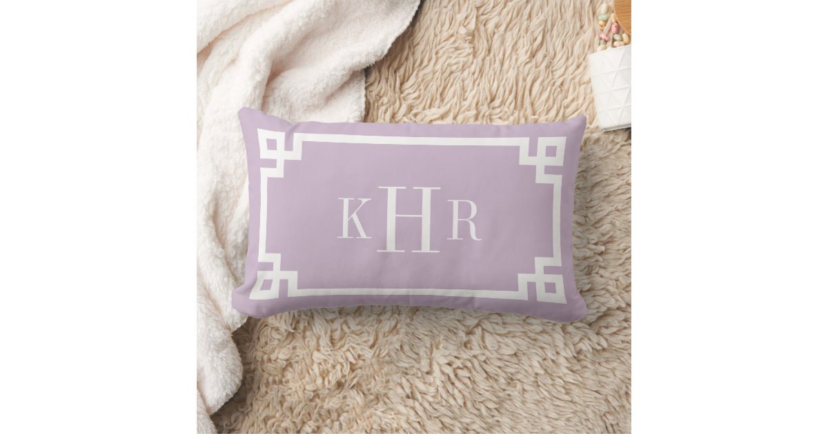 Lilac Purple and White Greek Key | Monogrammed Lumbar Pillow